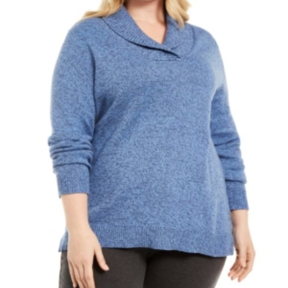 karen Scott Plus Size Cotton Shawl Collar Sweater - Picture 4 of 4